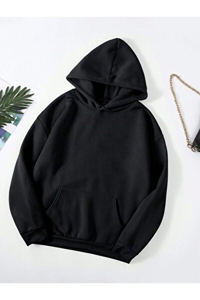 FİTGO Unisex μαύρο φούτερ με κουκούλα και τσέπη καγκουρό