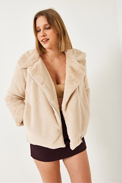 Bianco Lucci Kadın Kruvaze Yaka Peluş Kürklü Mont 2651 60351311