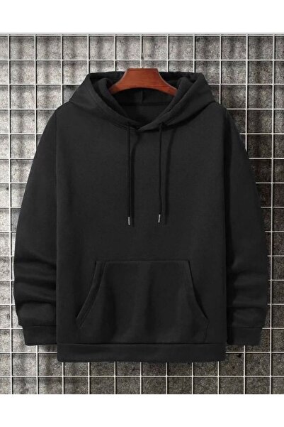 FİTGO Unisex Μαύρο φούτερ με κουκούλα με τσέπη καγκουρό