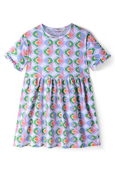Primo Gino Primo Gino Cotton Knit Short Sleeves Floral Printed Frock - Purple