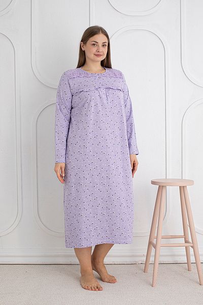 SEBOTEKS 100% Cotton Seasonal Fabric Long Sleeve Plus Size Mother's Nightgown 1525
