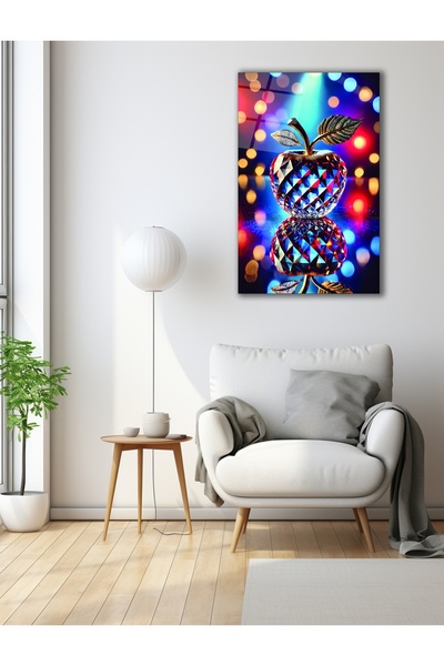 Alicedekorasyon Vitray Renkli Elma Cam Tablo