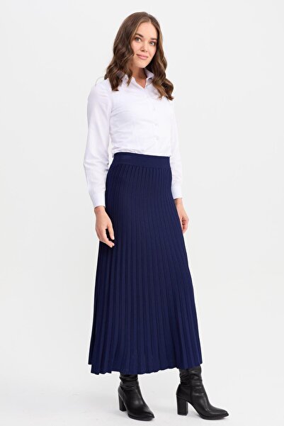 Desen Triko Плісирована спідниця з еластичною талією темно-синя жіноча трикотажна спідниця DSN24K21321