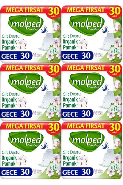 Molped Pure&Soft Sanitary Pad Night 180 (6Pk*30) Pieces Mega Pk