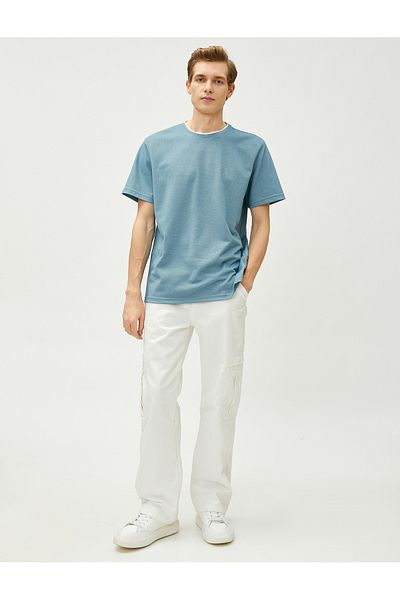 Koton Basic Woven T-Shirt Piping Crew Neck Short Sleeve