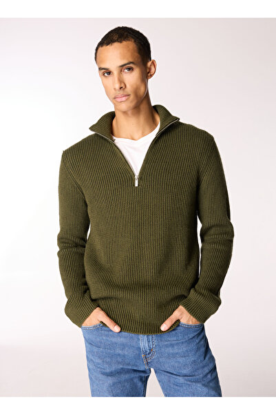 Jeep Dik Yaka Basic Düz Haki Erkek Kazak J4WM-KZK7316