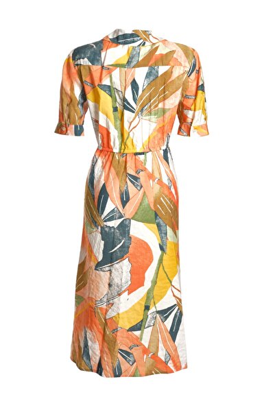 Ysatis Πουκάμισο με γιακά με μοτίβο τριών τετάρτων μανίκι πορτοκαλί γυναικείο φόρεμα 24244000103