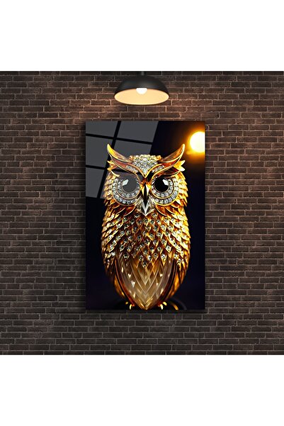 BestSanat Altın Baykuş Cam Tablo