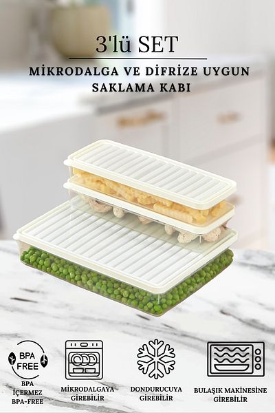 polo55.sport.1855 White Refrigerator and Microwave Storage Container - 3 Pieces (1X 2800ml, 2X 1000ml)