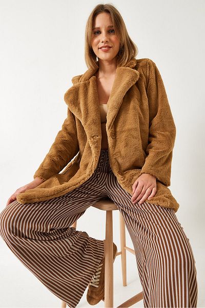 Bianco Lucci Langer Plüschmantel mit Knöpfen für Damen 2164 60351308