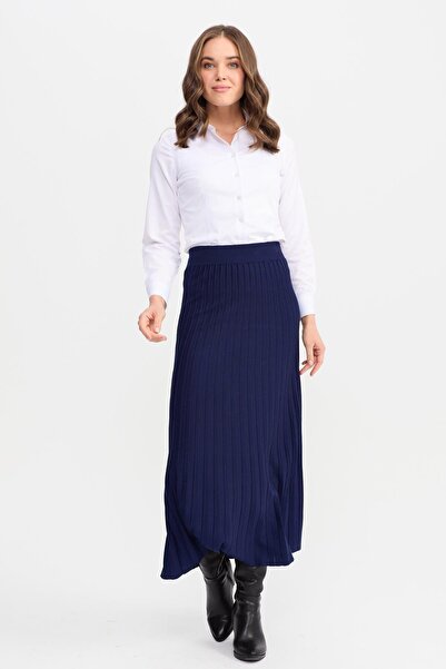 Desen Triko Плісирована спідниця з еластичною талією темно-синя жіноча трикотажна спідниця DSN24K21321
