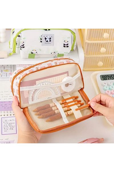 GlassySKY Durable Canvas Large Capacity 3 Layer Pencil Case School Pencil Box Pen Holder Stationery Gift
