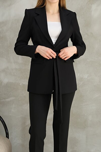 diaves Siyah Bağlamalı Ceket Havuç Kesim Pantolon İkili Takım Elbise