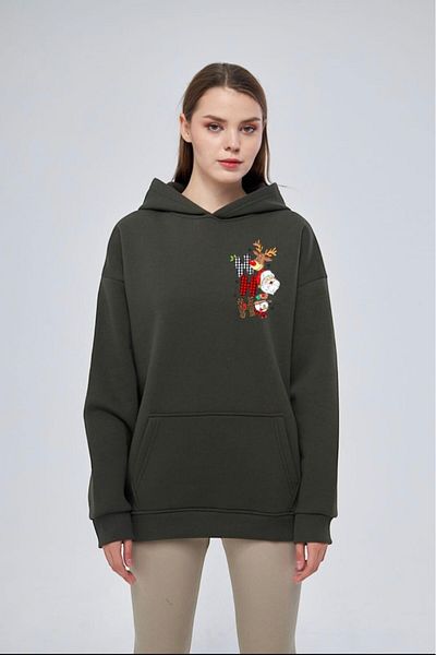 Moda Işık Πρωτοχρονιάτικο εμπριμέ Unisex φούτερ με κουκούλα Basic - 100% βαμβάκι