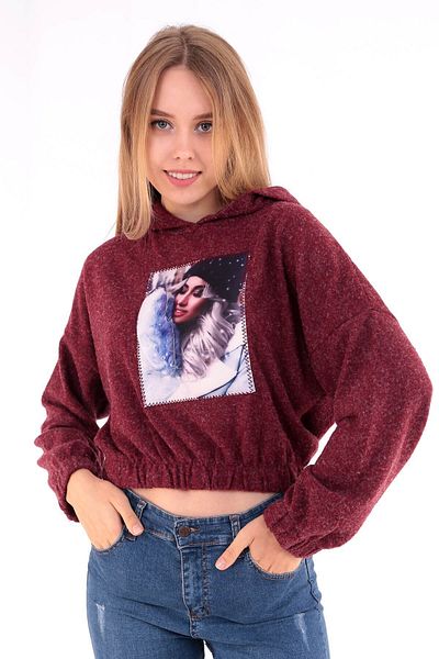 Deafox Appliqued Burgundy Hooded Women's Sweat