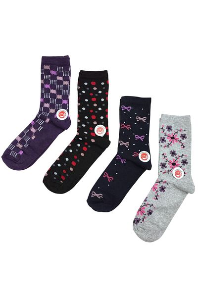AXE SPORTSWEAR Women's 4 Pairs Colorful Patterned Cotton Long Cotton Socks