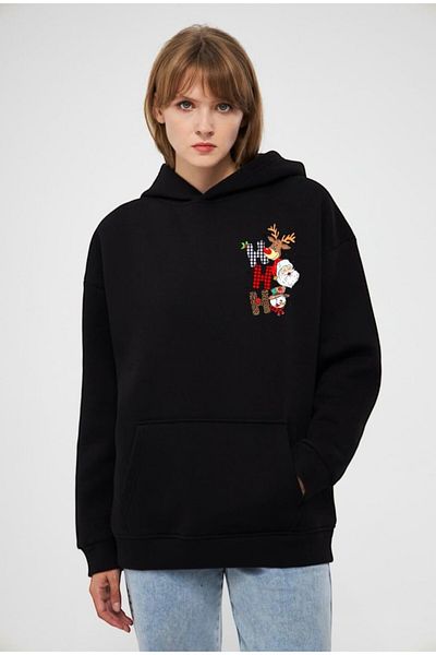 Moda Işık Πρωτοχρονιάτικο εμπριμέ Unisex φούτερ με κουκούλα Basic - 100% βαμβάκι