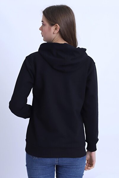 Deafox Black Zippered and Hooded Women's Cardigan