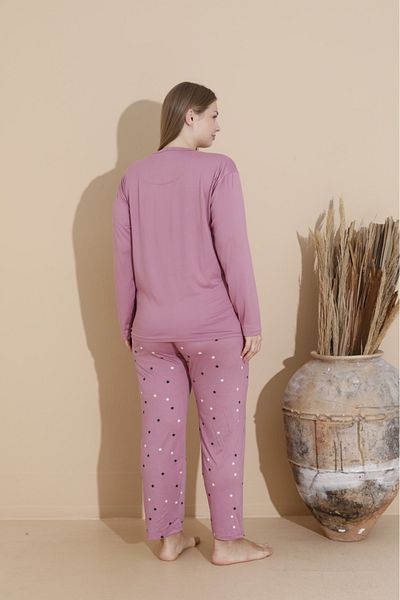 Temporium Women's Plus Size Curve Milan Fabric Printed Pattern Long Sleeve Bamboo Pajamas Set