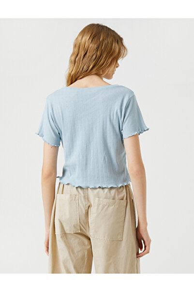 Koton Krótki, bawełniany T-shirt z okrągłym dekoltem i krótkim rękawem