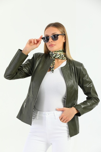 Basics&More Kadın Yeşil Deri Ceket-Lena