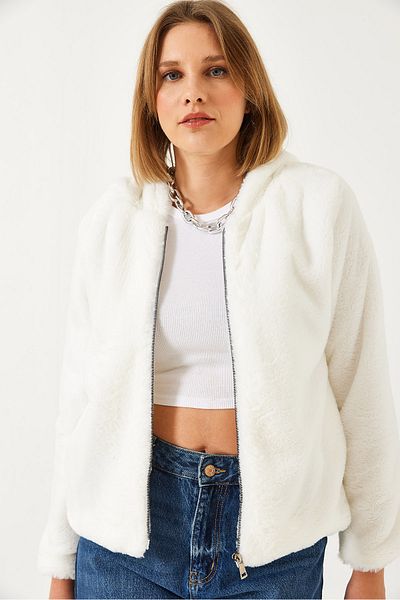 Bianco Lucci Women's Hooded Plush Fur Coat