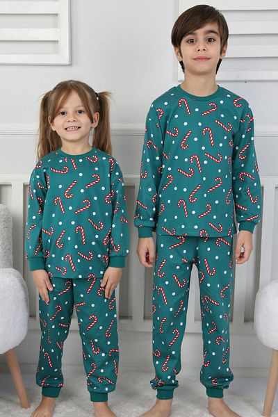 Minik Dolap Πράσινο Unisex Παιδικό Σετ Πιτζάμες - Ζάχαρη, 100% Βαμβάκι