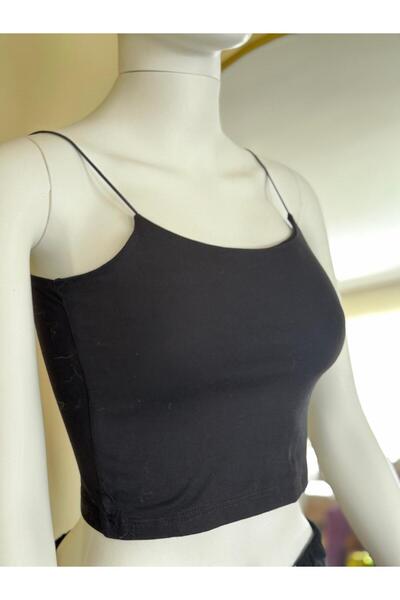 MADAM PARLA Kadın Lastik Ip Askılı Sandy Kumaş Crop Bluz Büstiyer Kadın Ip As...