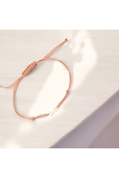 Glorria 14 Ayar Altın Kalpli Sonsuzluk Ipli Kadın Bileklik