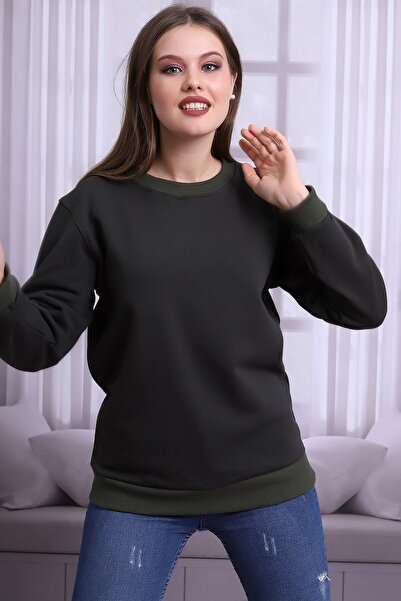 Deafox Khaki Crew Neck Women's Sweatshirt