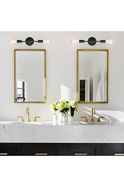 woodhub Modern,siyah 2xe27 Duylu Metal Banyo Ayna Üstü Duvar Aplik Not:1 Adet Fiyatıdır.