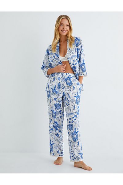 Koton Pantaloni de pijama din viscoză cu dantelă cu picior drept