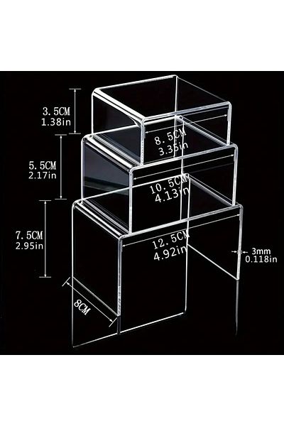Pleksi Marketi 3-Piece Clear Plexiglass Display Stand