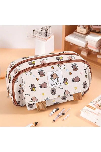 GlassySKY حافظة أقلام متينة من القماش بسعة كبيرة مكونة من 3 طبقات، حافظة أقلا...