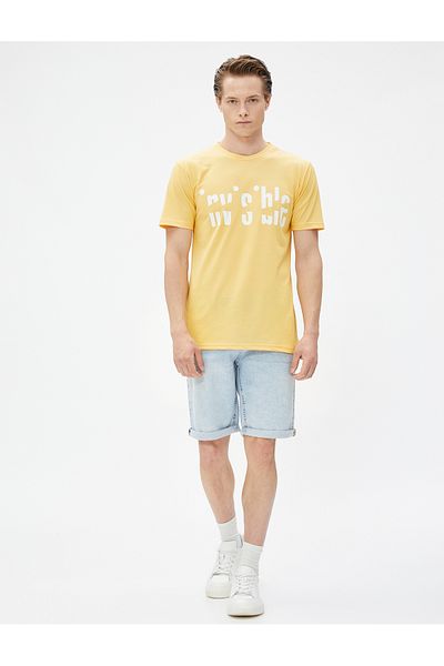 Koton 3sam10292hk 151 Tricou galben pentru bărbați din jerseu de bumbac cu mânecă scurtă