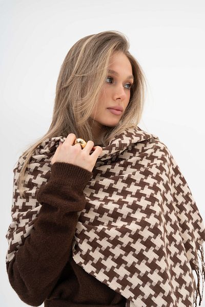 SOFT AKSESUAR Houndstooth Patterned Wool Blended Winter Scarf