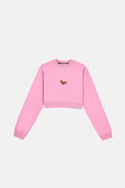 WWF Market Squirrel Soft Fleece Crop Sweatshirt - Pink