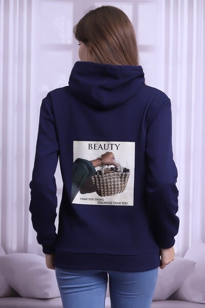 Deafox Світло-синій світшот з капюшоном і принтом на спині