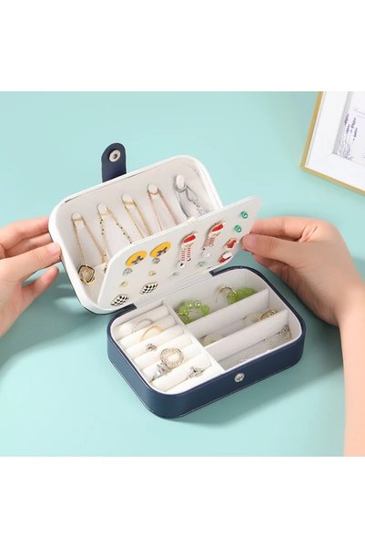 icafilas Rectangular 3-Compartment Jewelry Jewelry Box Ring Earring Necklace Travel Organizer