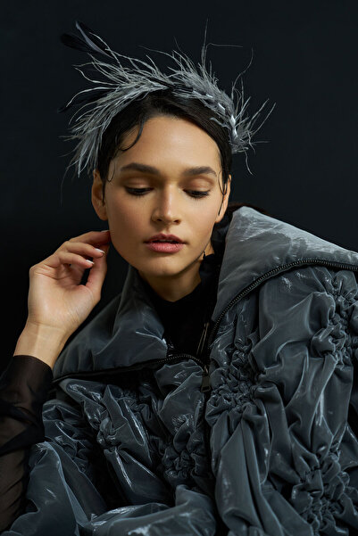 BİZE Tül Kaplı Koca Yakalı Ceket