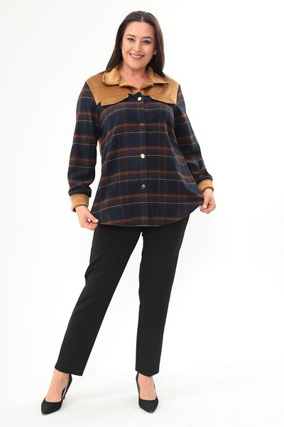 Metpoint Trend42Plus Plus Size Plaid Pattern Lumberjack Navy Blue Shirt