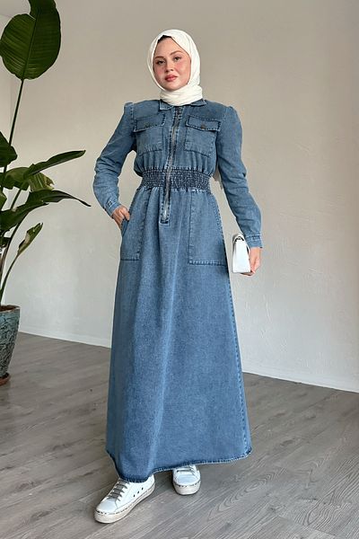 InStyle Rochie albastră din denim cu buzunar în talie