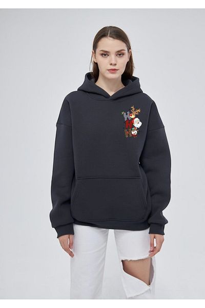 Moda Işık Πρωτοχρονιάτικο εμπριμέ Unisex φούτερ με κουκούλα Basic - 100% βαμβάκι