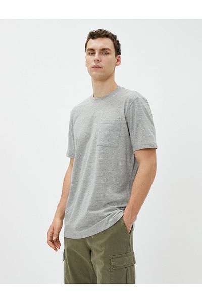 Koton Cotton Basic T-Shirt - Pocket Detail, Crew Neck, Short Sleeve