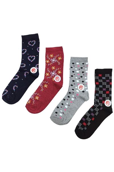 AXE SPORTSWEAR Women's 4 Pairs Colorful Patterned Cotton Long Cotton Socks