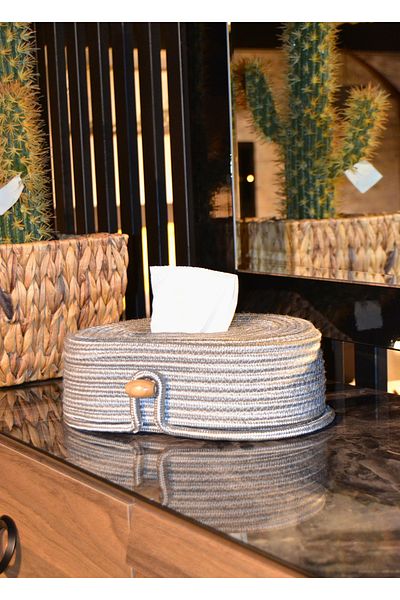 HomeTurko Καλάθι πετσετών Bohemian Elegant Looking Oval Taasrım Καλάθι πετσετών από γιούτα - Διακοσμητικό Μακιγιάζ Κουζίνας Τραπεζιού