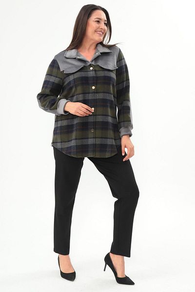 Metpoint Πουκάμισο Trend42plus Plus Size με καρό σχέδιο ξυλοκόπος χακί