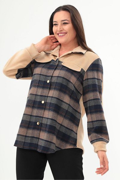 Metpoint Trend42plus Cămașă bej Lumberjack cu model în carouri mărime mare