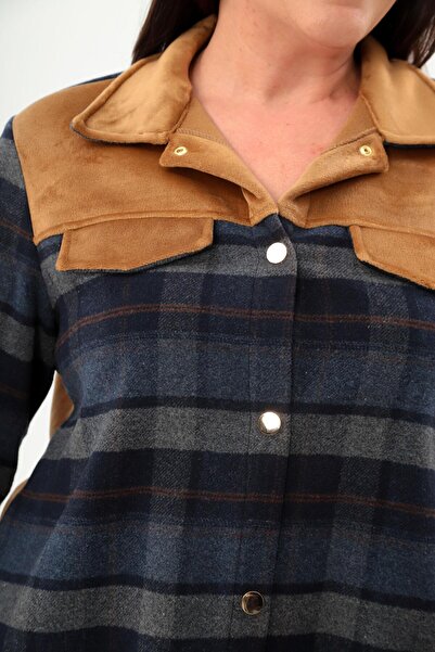 Metpoint Trend42plus Великий розмір Картатий візерунок Дерев'яний індіго сорочка