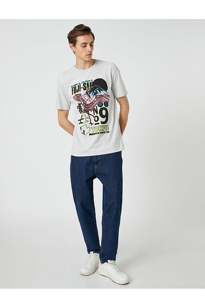 Koton Far East Printed T-Shirt Crew Neck Short Sleeve Slim Cut